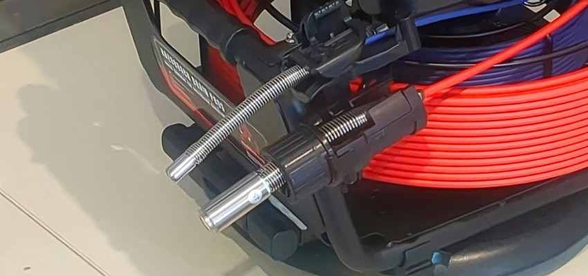 Close-up image of the camera head of the Double P drain camera.