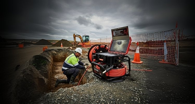 Plumber working on a massive 300mm sewer main using drain camera
