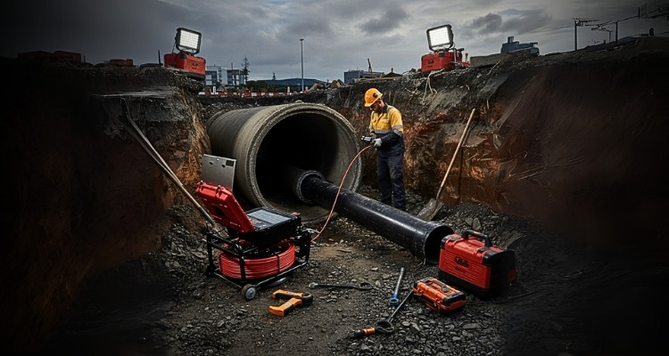 Working on a main sewer using drain camera