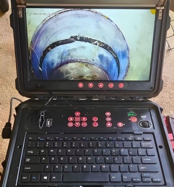 A crisp look inside a drain pipe thanks to the Razorback Drain Camera.