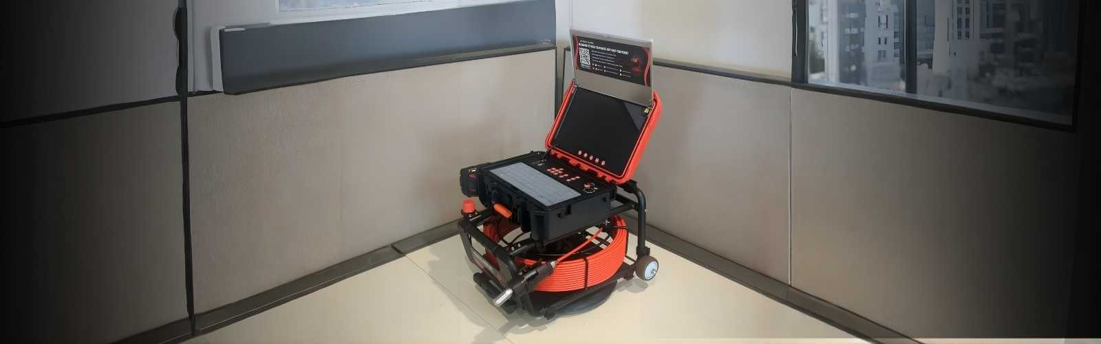 Red Razorback drain camera on display.