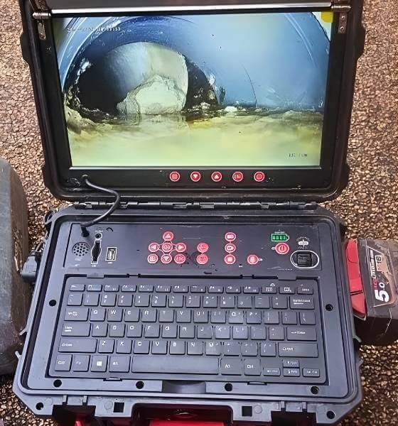 High-clarity drain inspection footage from the Razorback system.