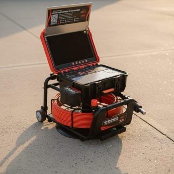 A close-up promotional shot of razorback drain camera