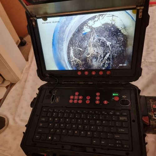 The Razorback Drain Camera makes it easy to see that roots are blocking the pipe.